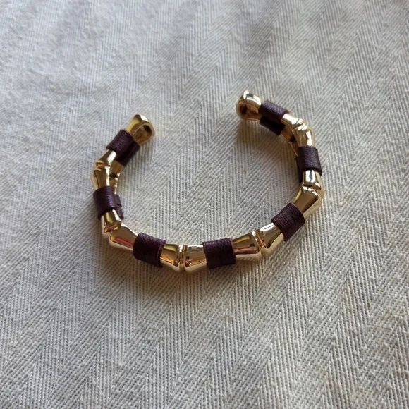 Bamboo Motif Cuff Bracelet with Leather Detailing - Picture 6 of 9